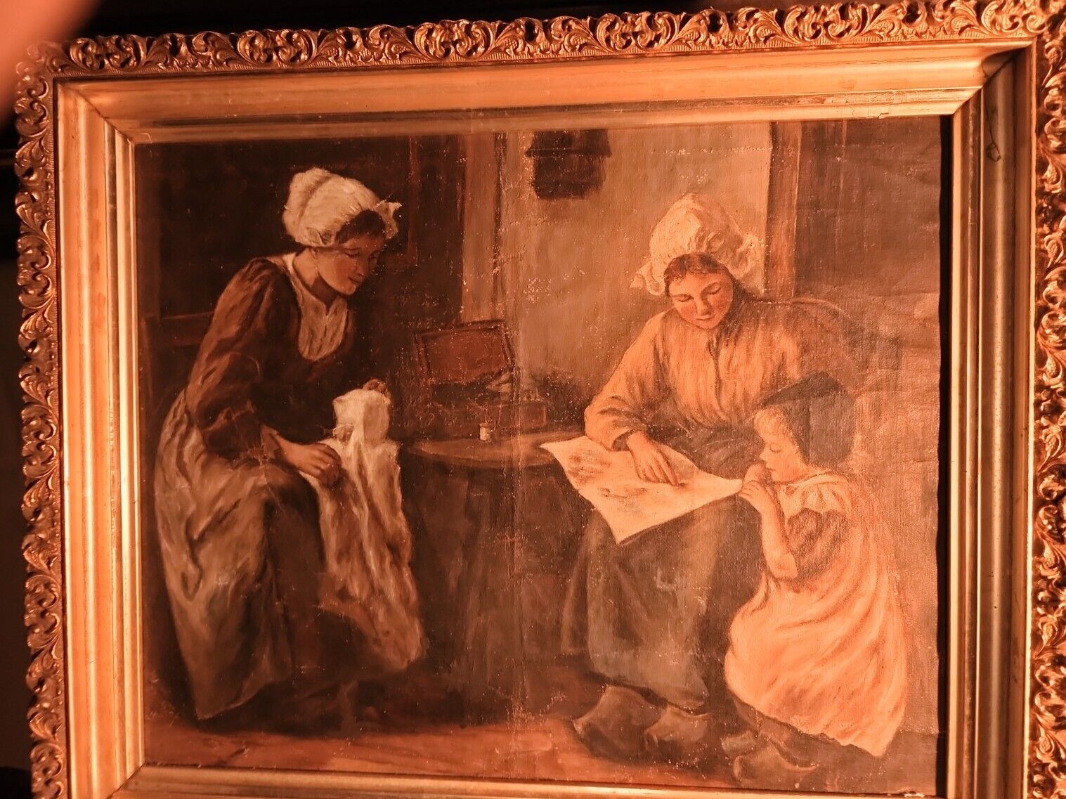 1800s Genre Painting: Young Girl Learning Colors - Rare