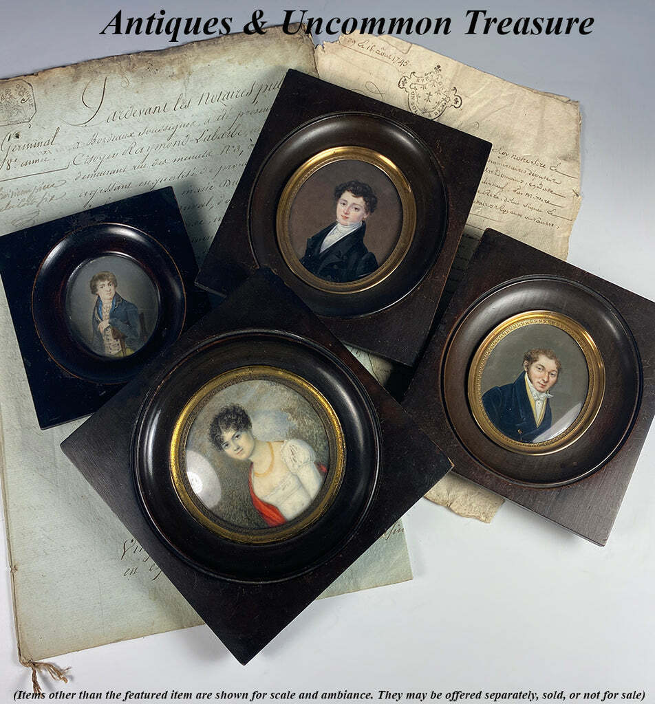 18th Century French Gentleman Miniature Portrait, Ebony Frame
