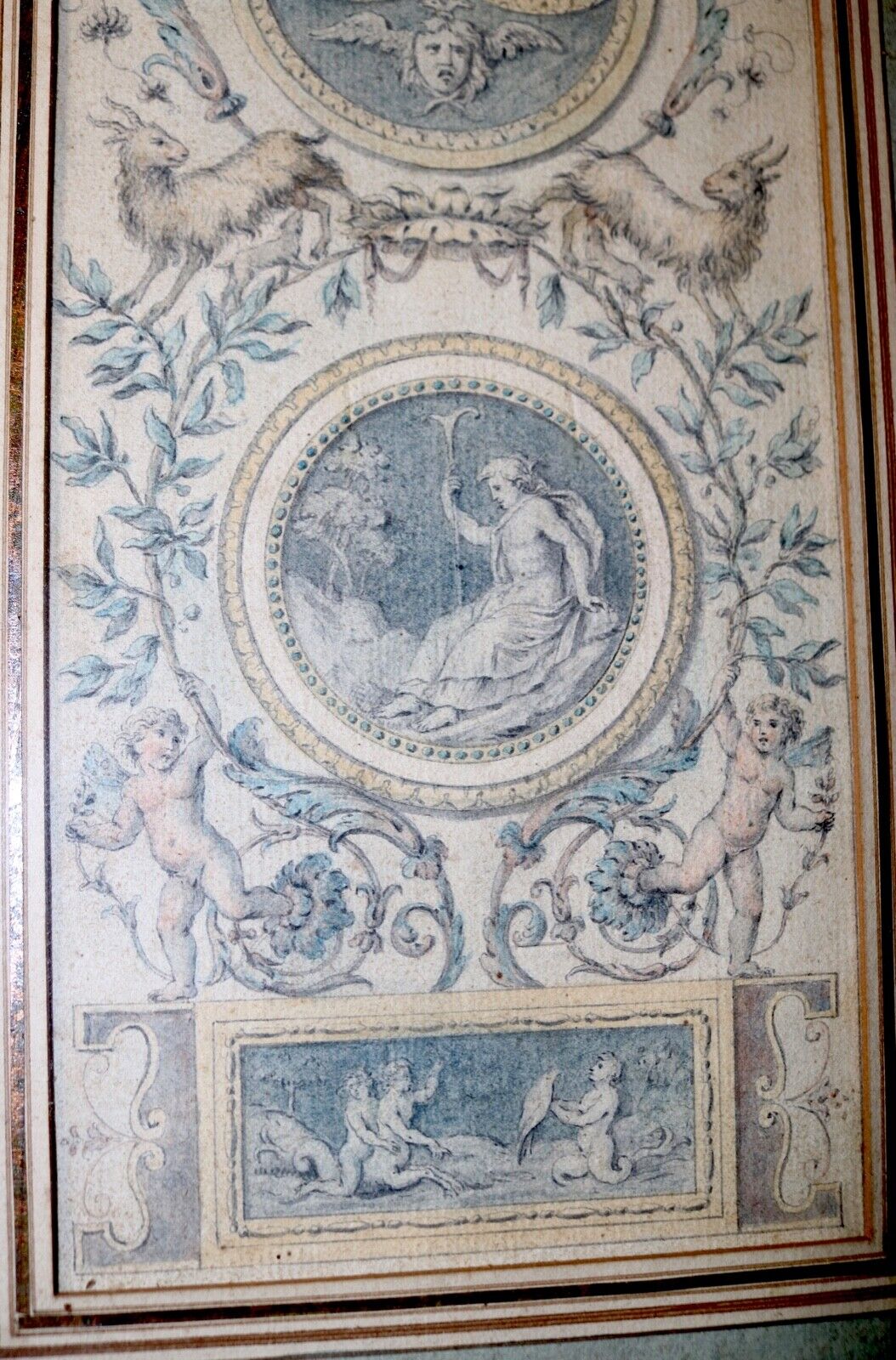 1700's Italian fresco design figural gouache drawing painting