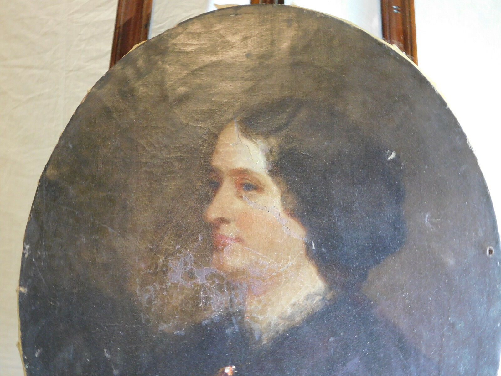 1700's Matriarch Family Portrait in Oval Wood Frame