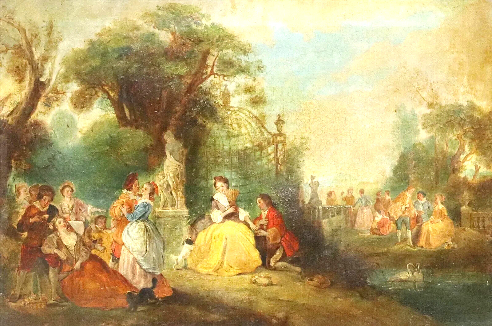 French School Oil Painting, Fete Champetre in Gold Frame