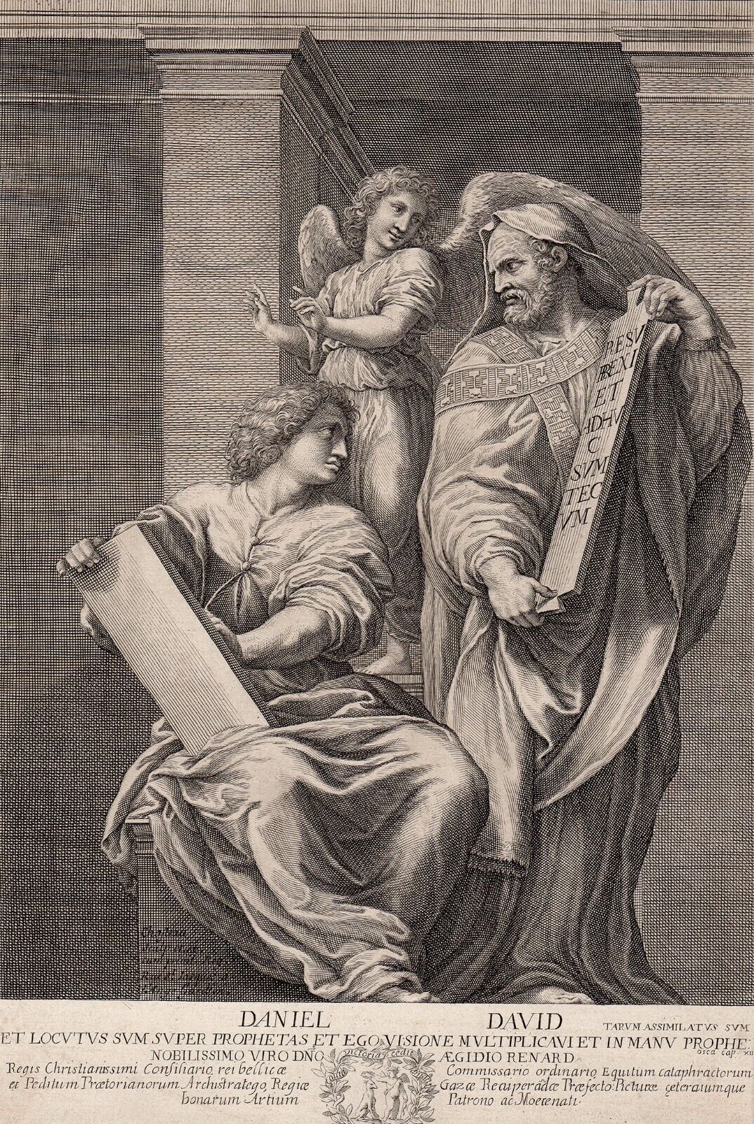 1600s RAPHAEL Religious Engraving DANIEL, DAVIS & ANGEL