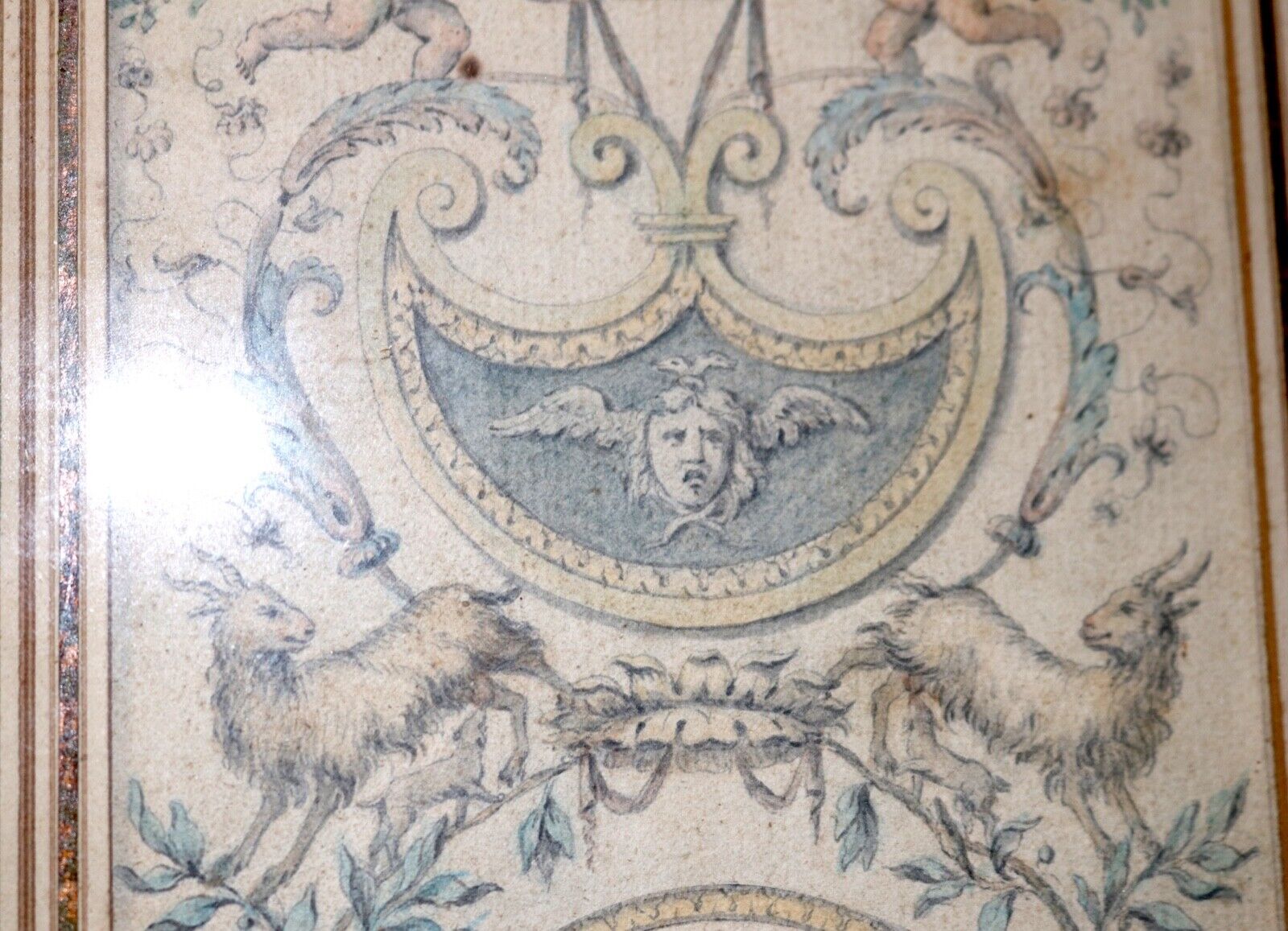 1700's Italian fresco design figural gouache drawing painting