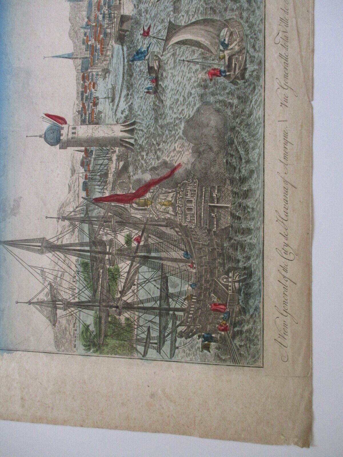 Antique 18th Century Havana Cuba Nautical Ships Engraving