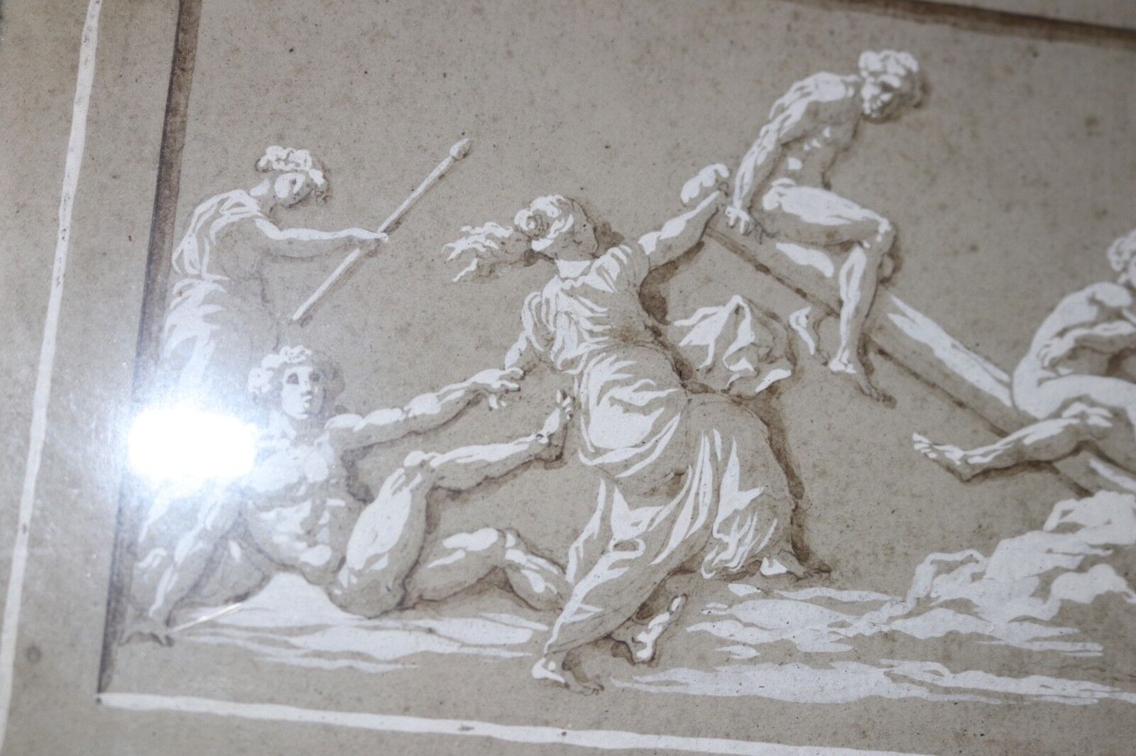 1700's Italian Frieze Figural Wash Drawing Painting