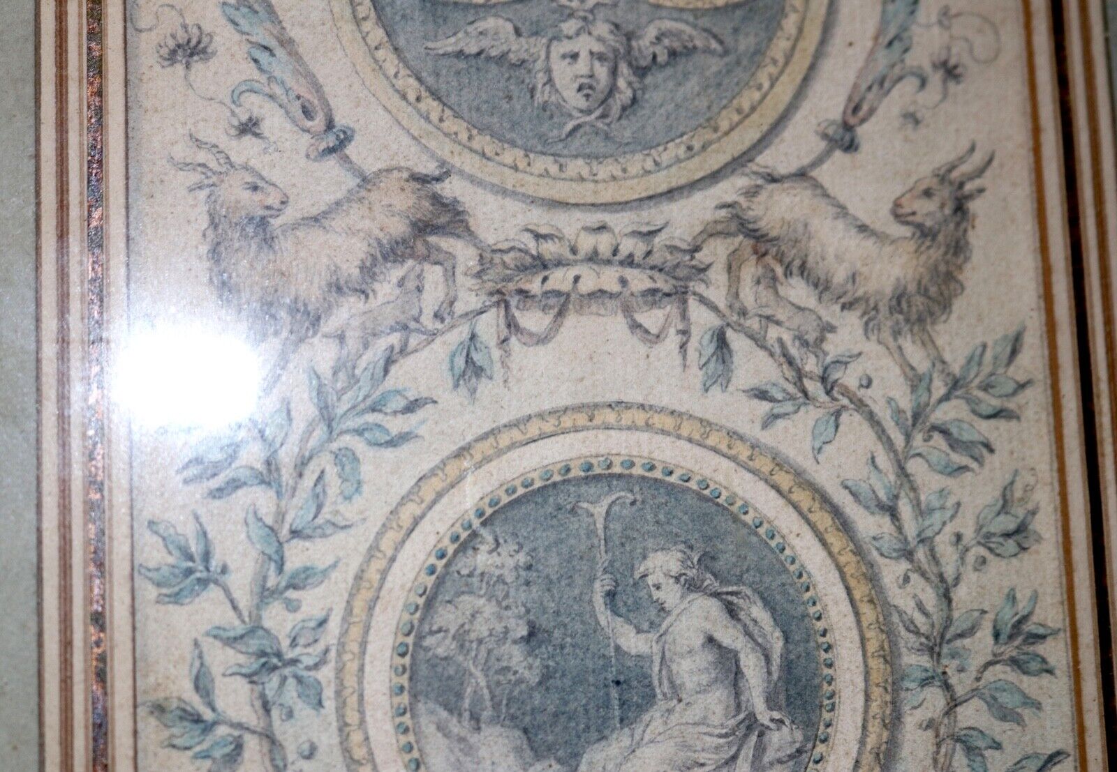 1700's Italian fresco design figural gouache drawing painting