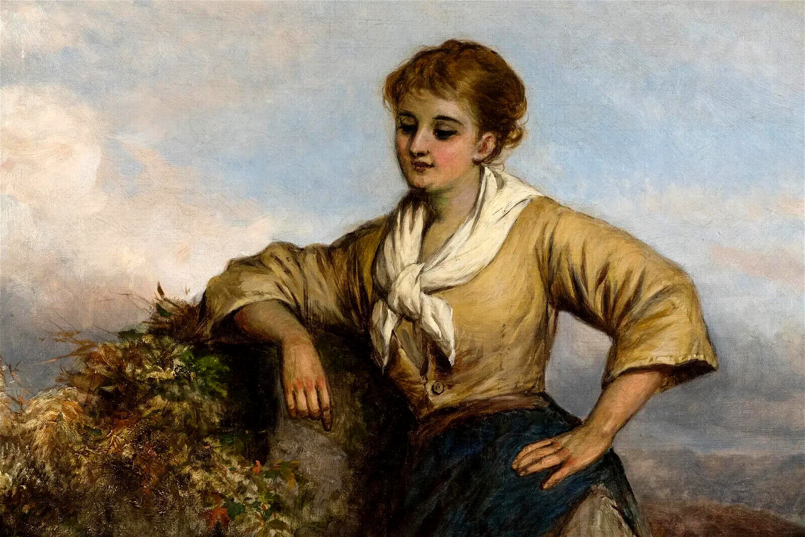 Figural Antique Painting by Frederick Kinnaird, "At the Spring