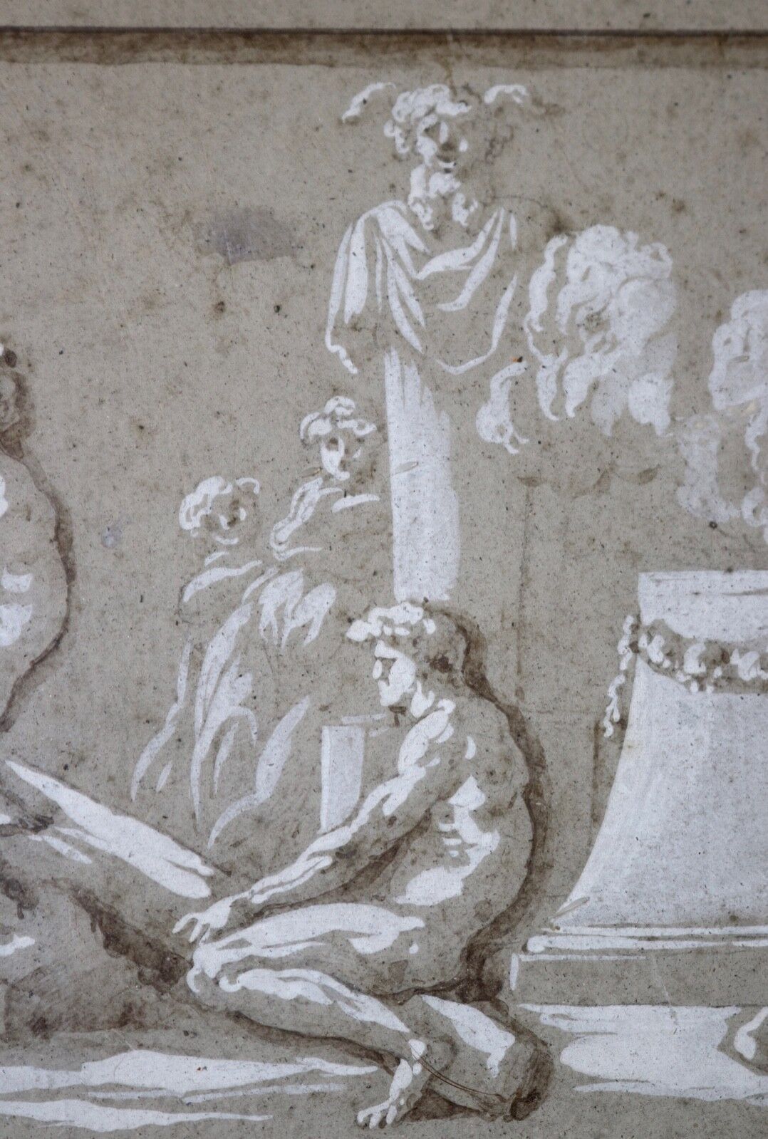 1700's Italian Frieze Figural Wash Drawing Painting