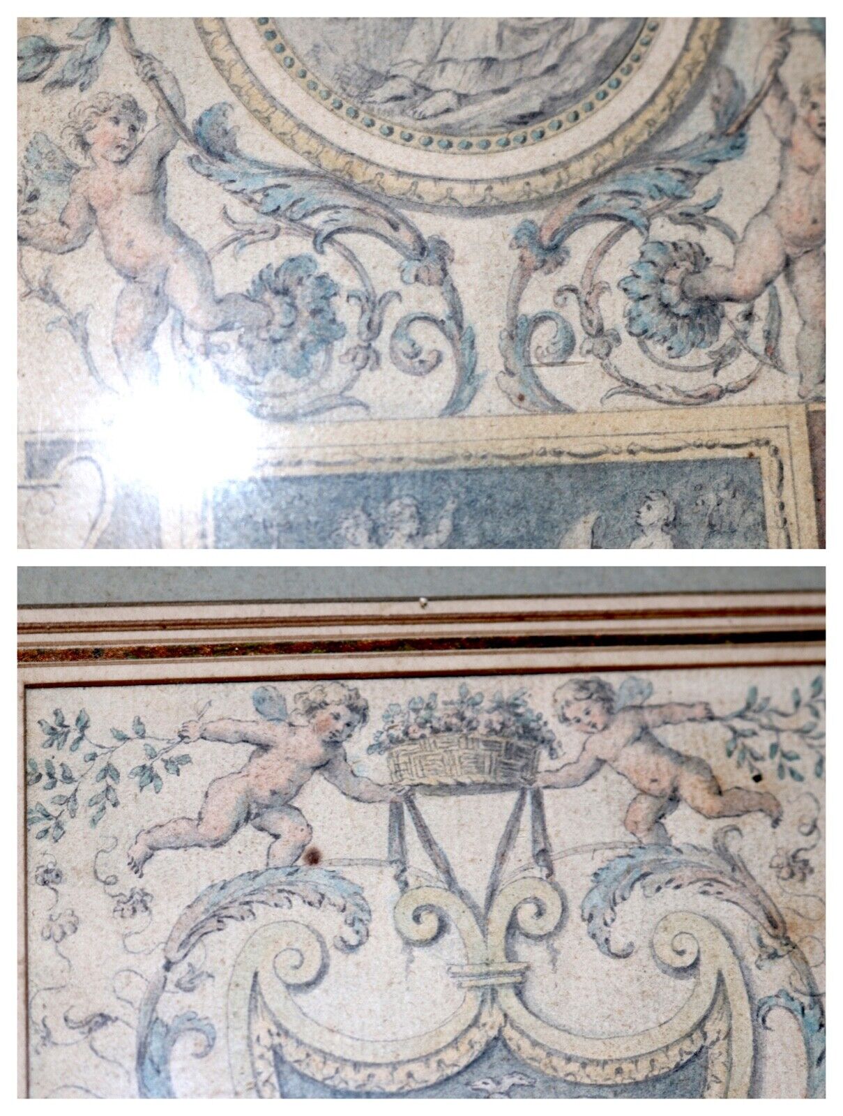 1700's Italian fresco design figural gouache drawing painting