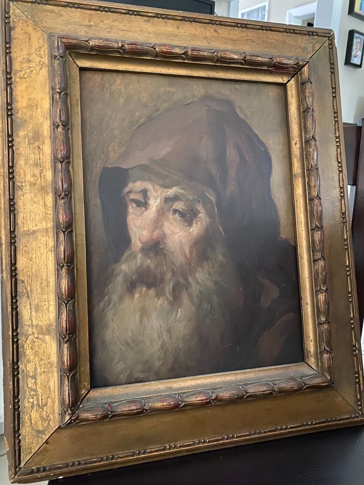 17th Century Italian Sad Monk Oil Portrait Painting