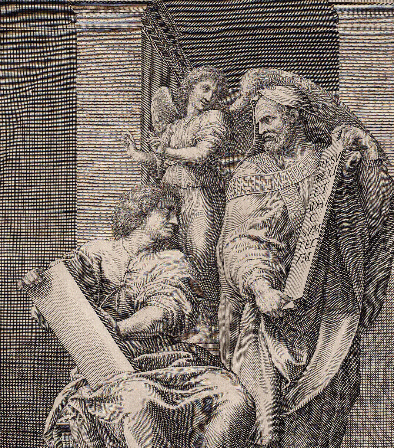 1600s RAPHAEL Religious Engraving DANIEL, DAVIS & ANGEL