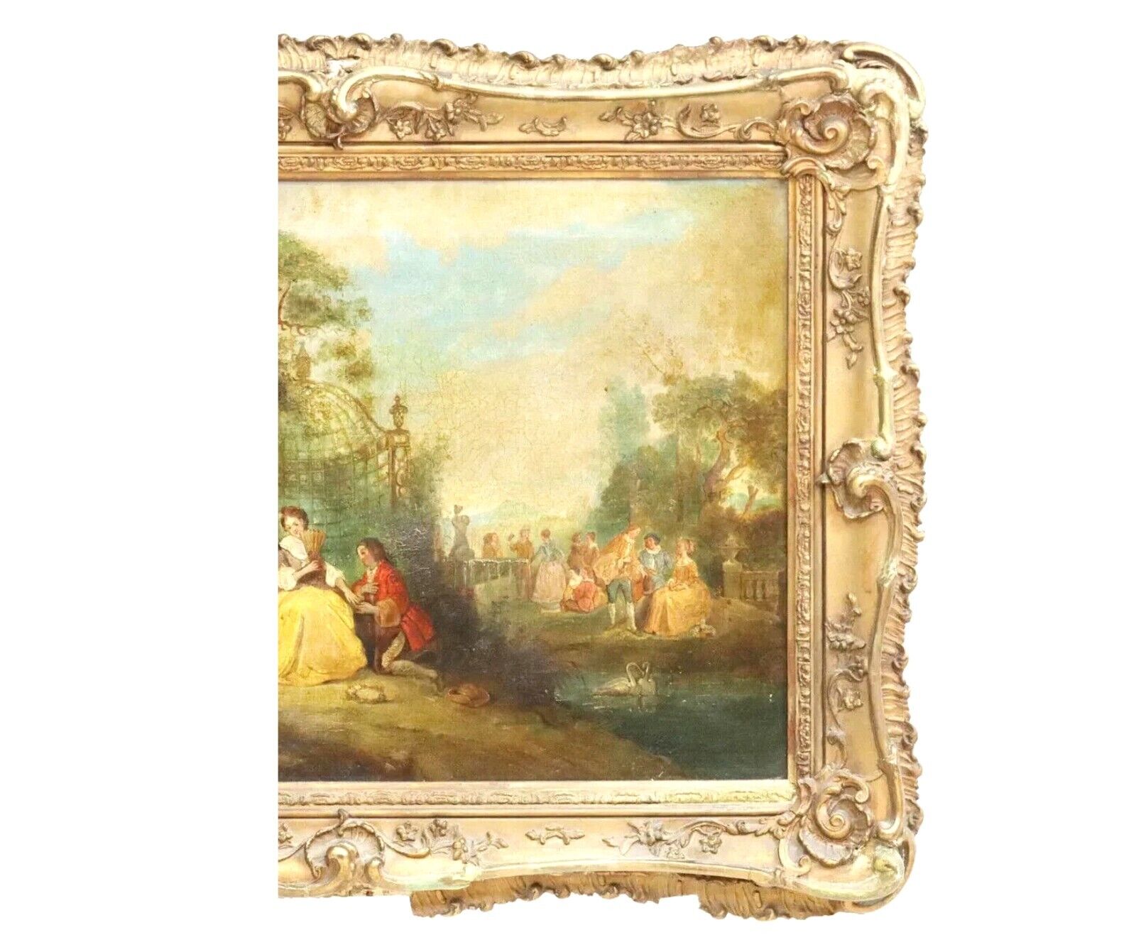 French School Oil Painting, Fete Champetre in Gold Frame