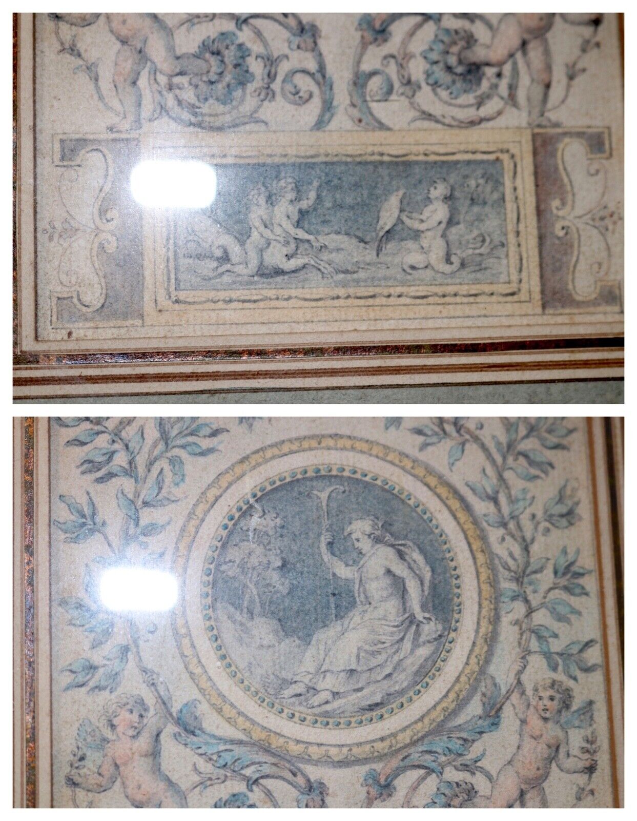 1700's Italian fresco design figural gouache drawing painting