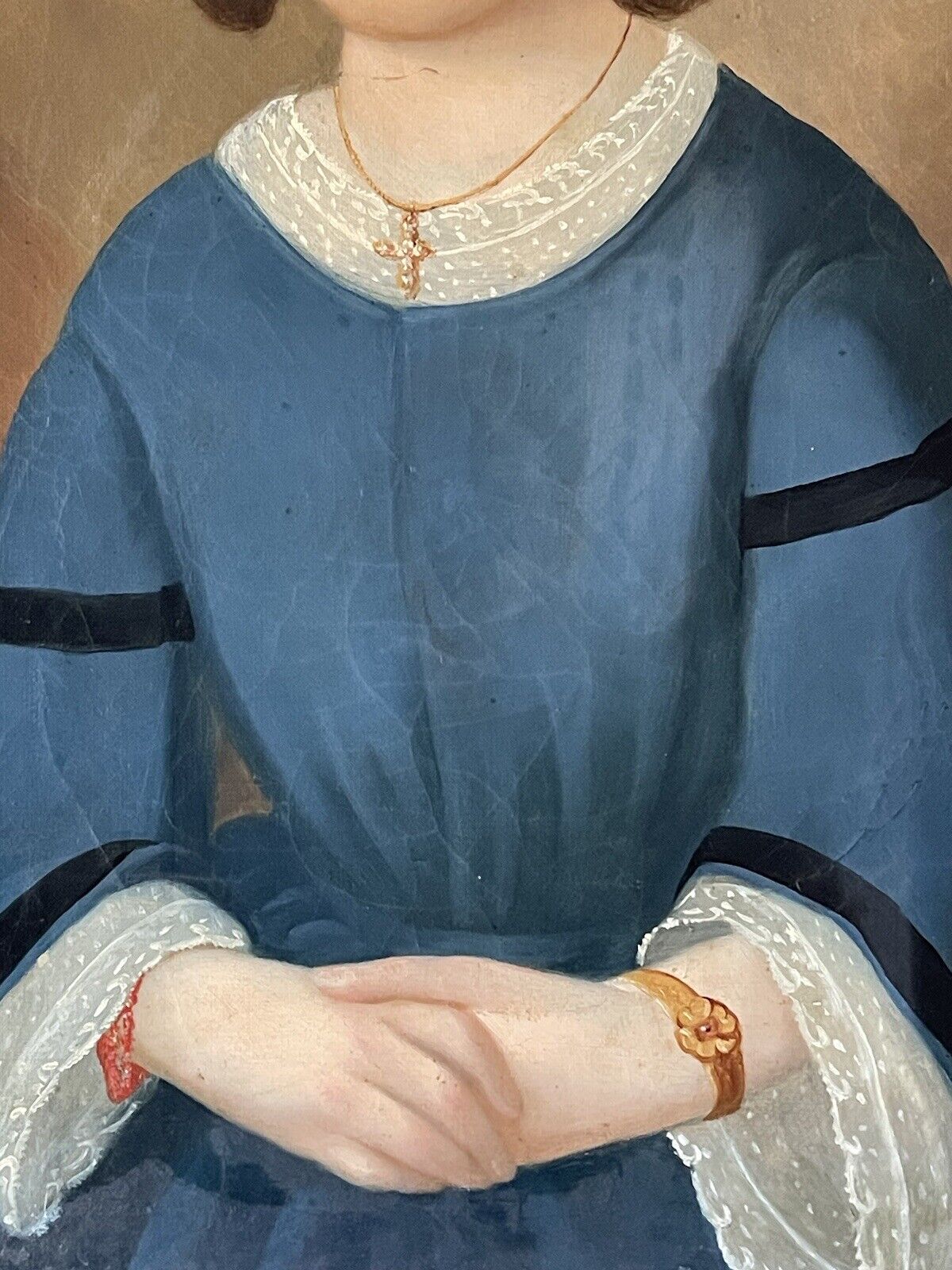 18th Century Primitive Folk Art Woman Portrait Oil Painting