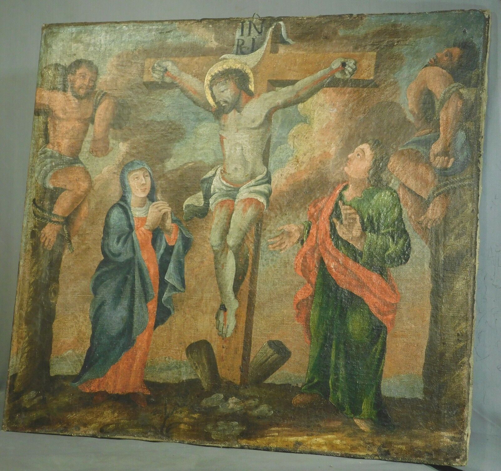 18th Century Swiss Folk Art Crucifixion Altarpiece