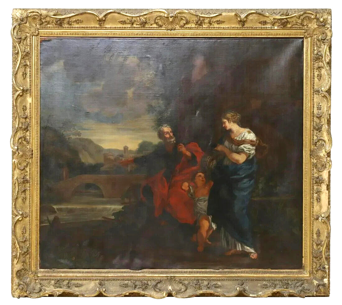 17th/18th C. Antique Oil Painting: Abraham Banishing Hagar & Ishmael