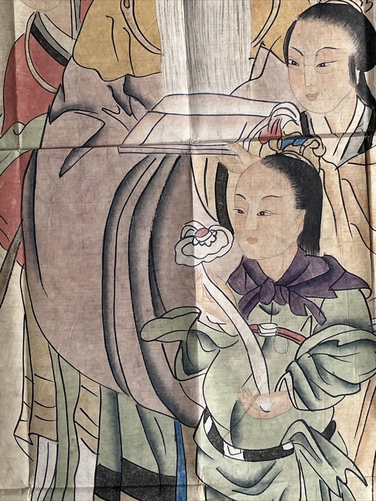 Hand Painted 1700s Japanese Geisha Girls on Rice Paper
