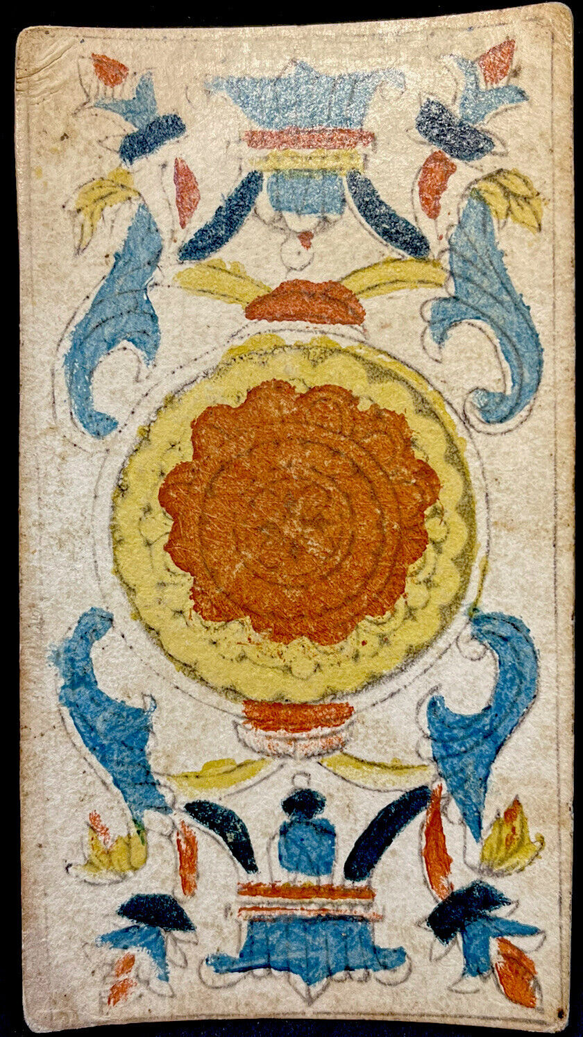 1700s Woodblock Tarot Playing Card Ace of Coins