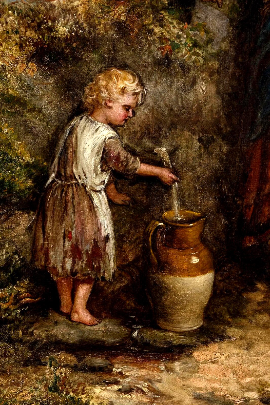 Figural Antique Painting by Frederick Kinnaird, "At the Spring