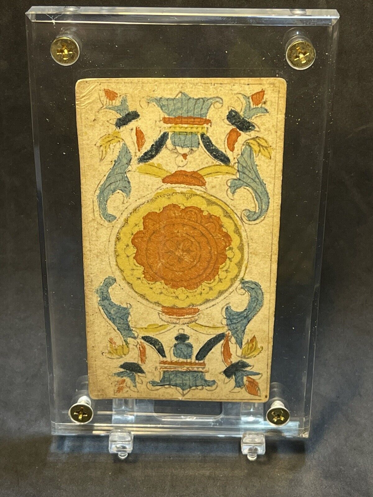 1700s Woodblock Tarot Playing Card Ace of Coins