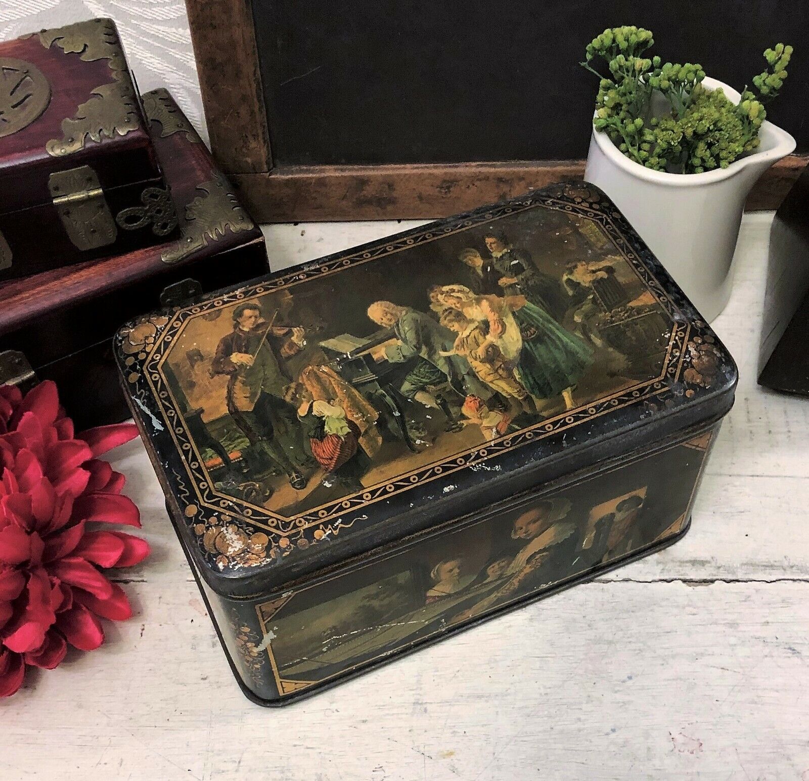 Tin Box with Dutch Master Style Painting Images
