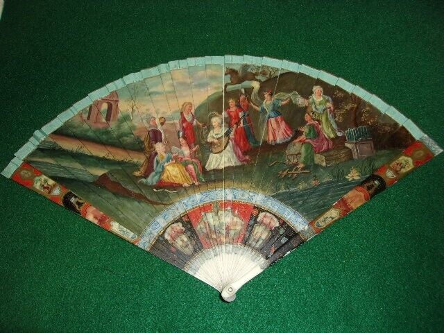 Rare double sided 18th century hand painted antique fan