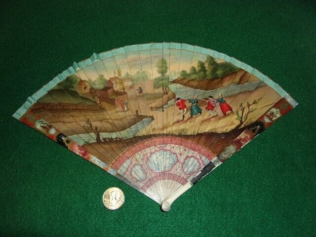 Rare double sided 18th century hand painted antique fan