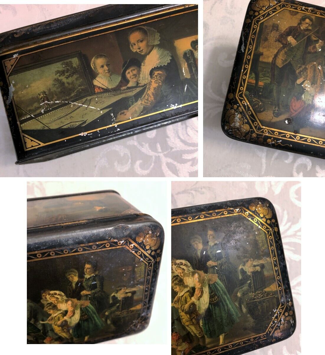 Tin Box with Dutch Master Style Painting Images