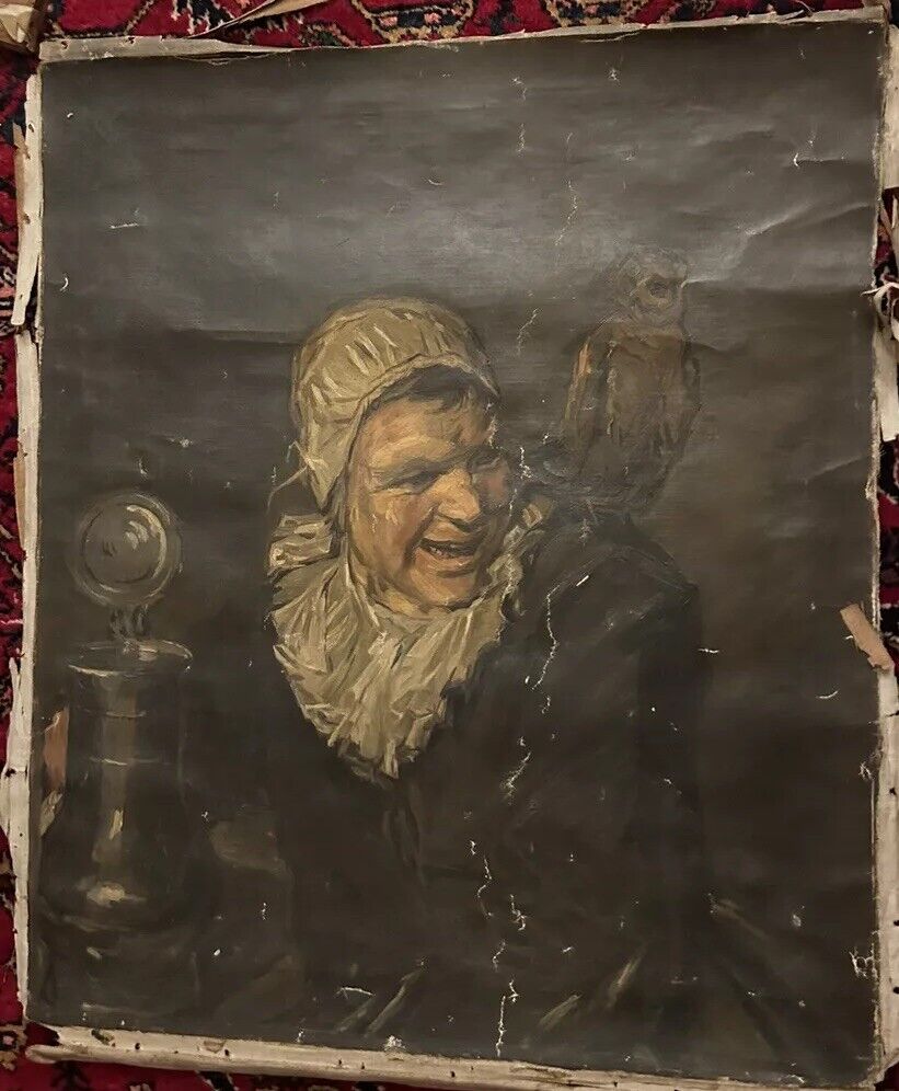 Frans Hals 'Malle Babbe' 1600s Oil Painting on Antique Canvas