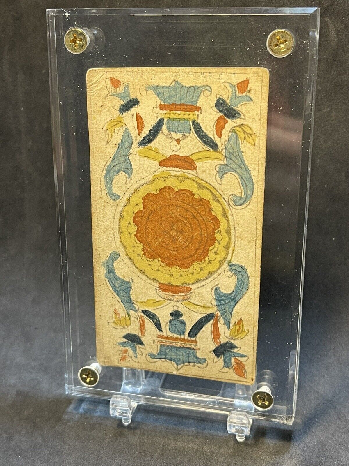 1700s Woodblock Tarot Playing Card Ace of Coins