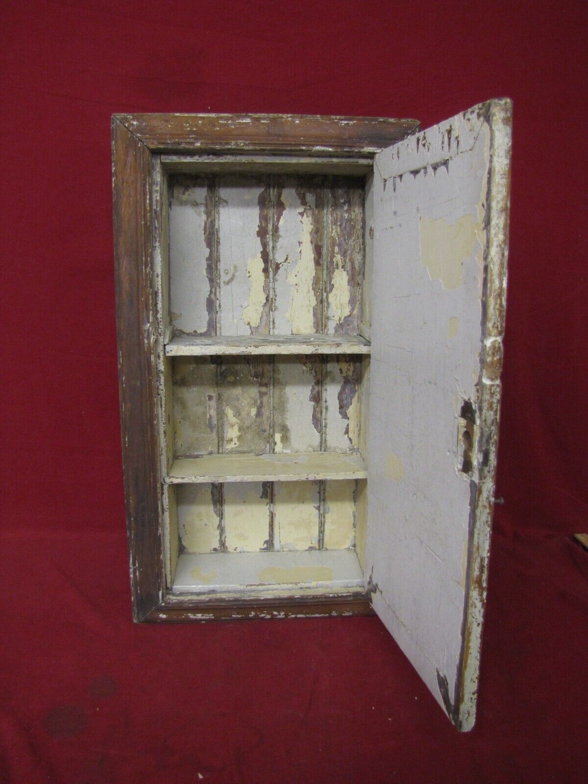 1920s Antique Wood Medicine Cabinet with 3 Shelves
