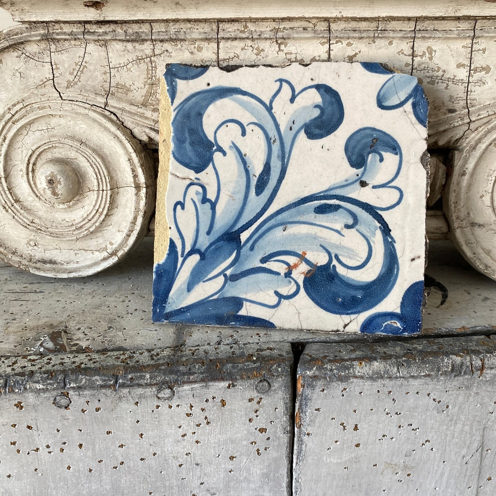17th century Antique blue Portuguese Tile hand painted