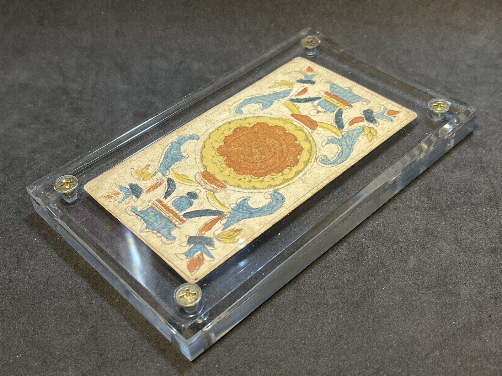 1700s Woodblock Tarot Playing Card Ace of Coins