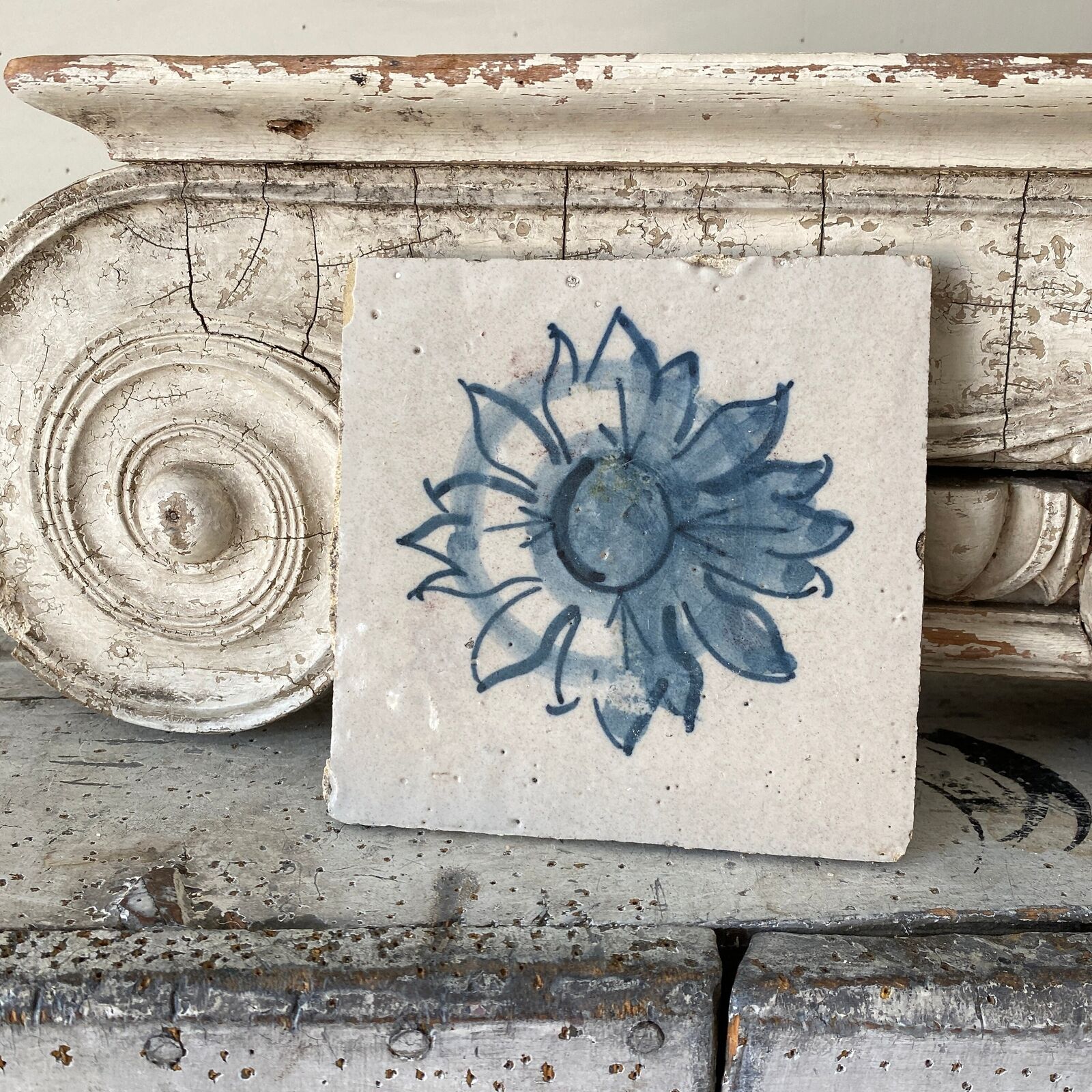 17th century Portuguese blue tile hand painted antique