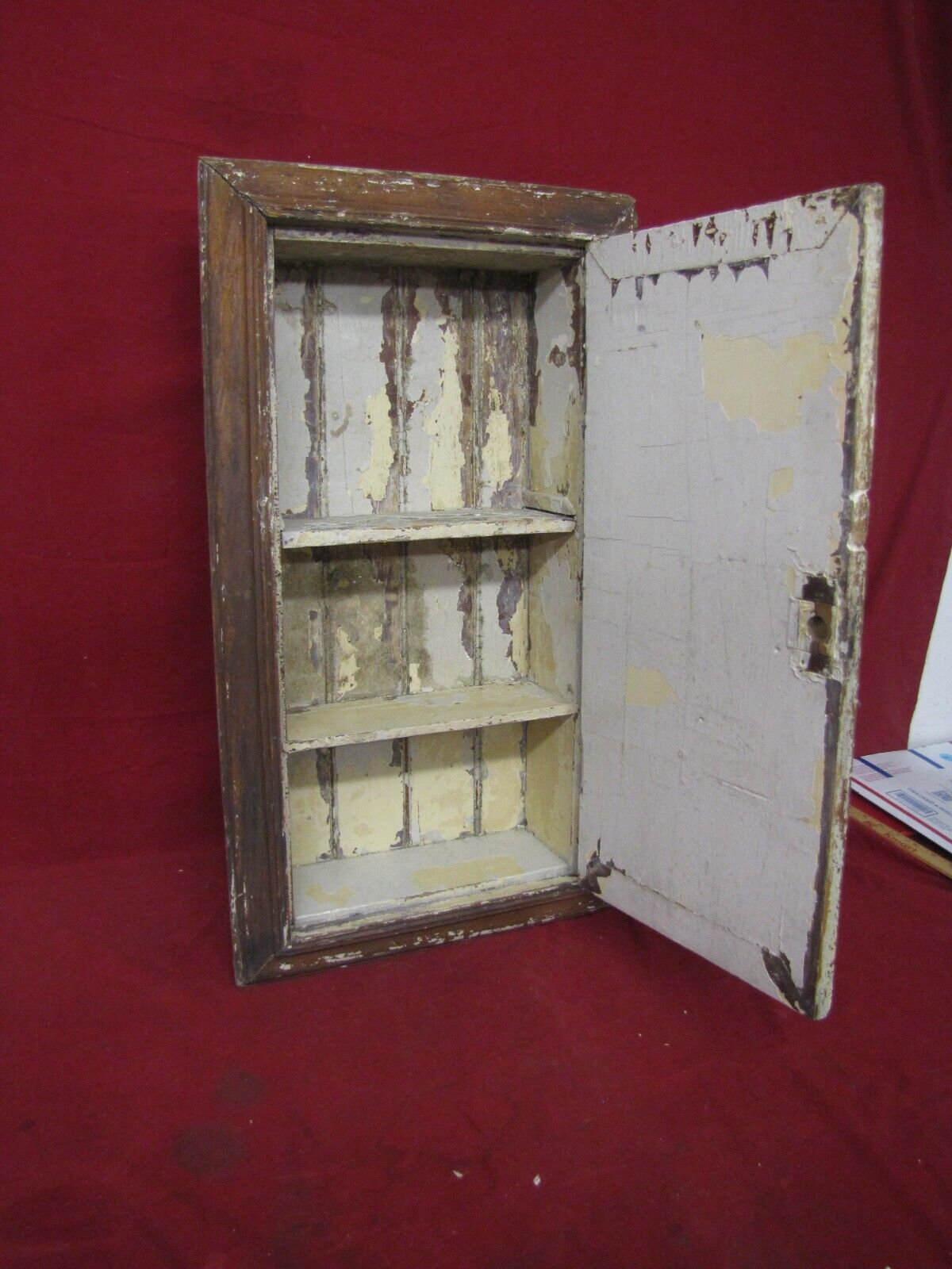 1920s Antique Wood Medicine Cabinet with 3 Shelves