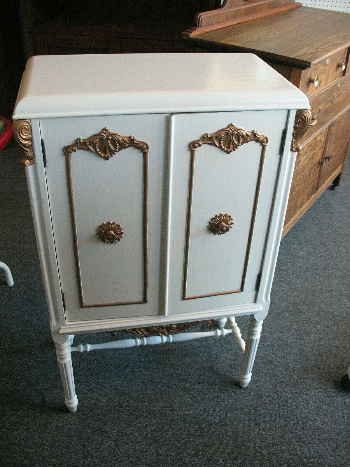 Victorian Radio Cabinet with Gold Scrolled Cornice