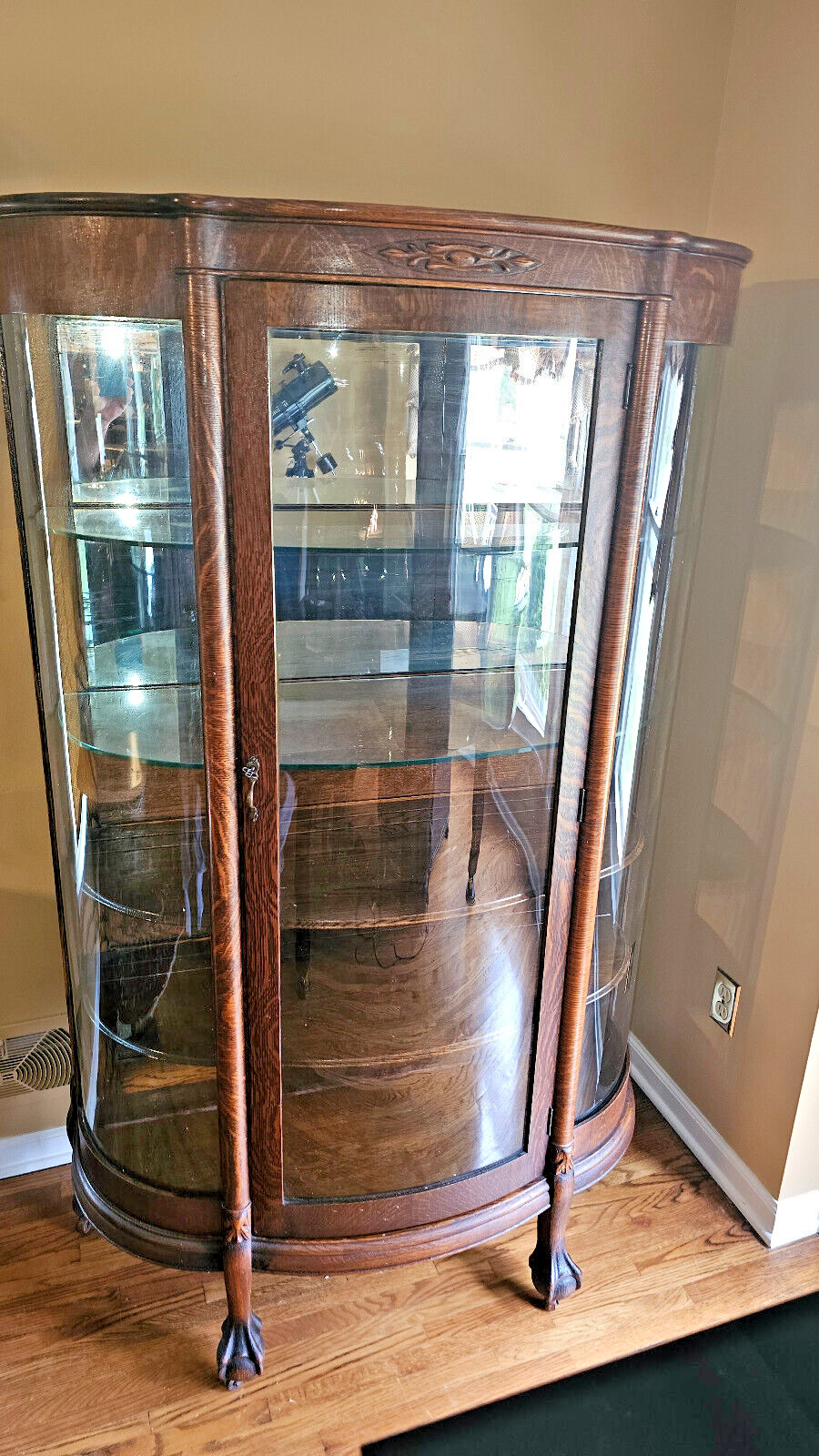Victorian Oak Curio China Cabinet with Curved Glass