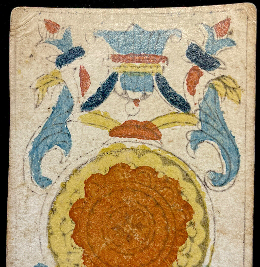 1700s Woodblock Tarot Playing Card Ace of Coins