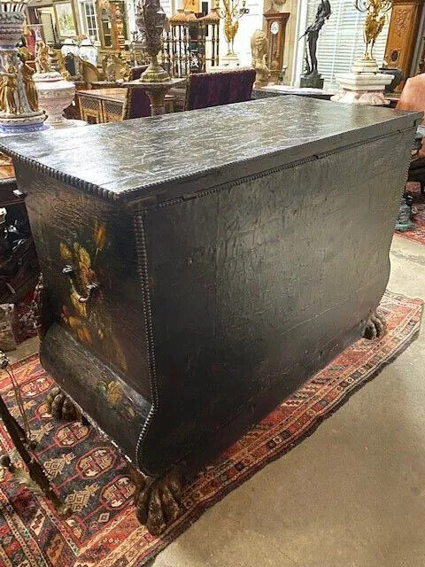 Spanish Painted Leather & Wood Chest, 17th/18th Century