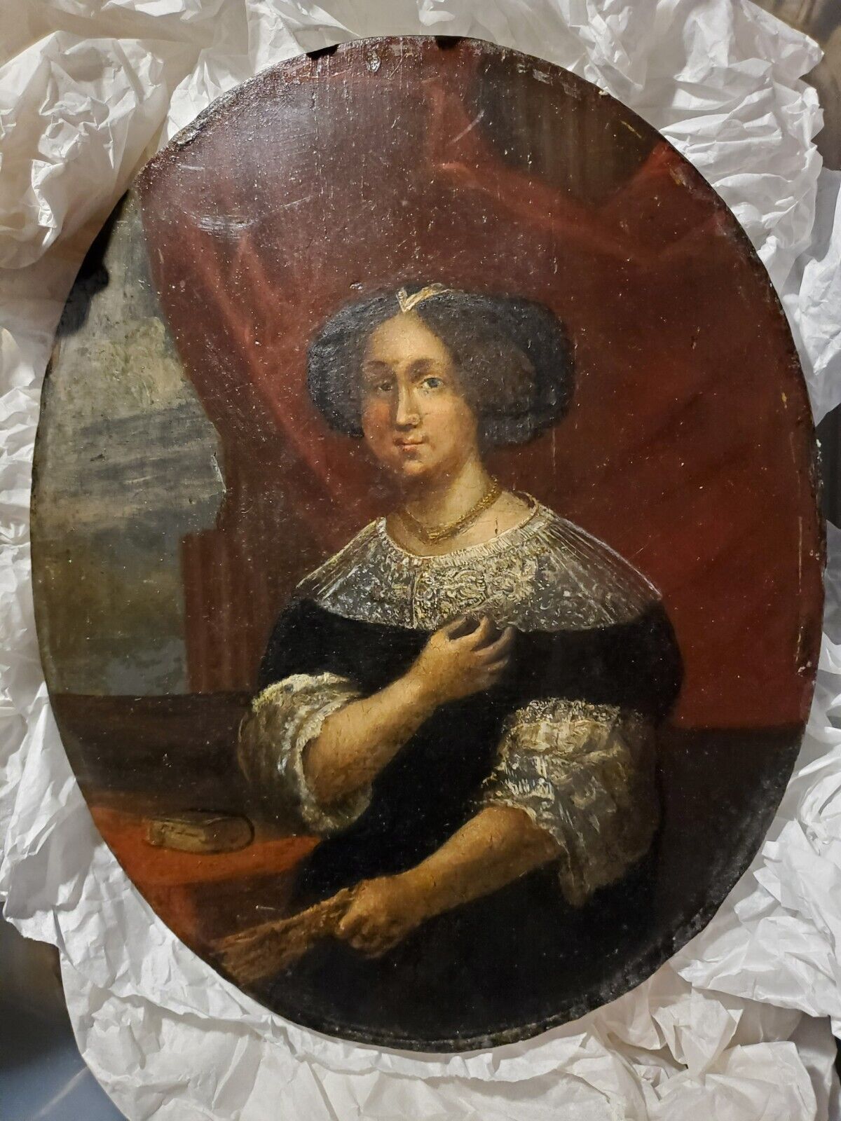 Original 17th Century Woman Portrait on Wood