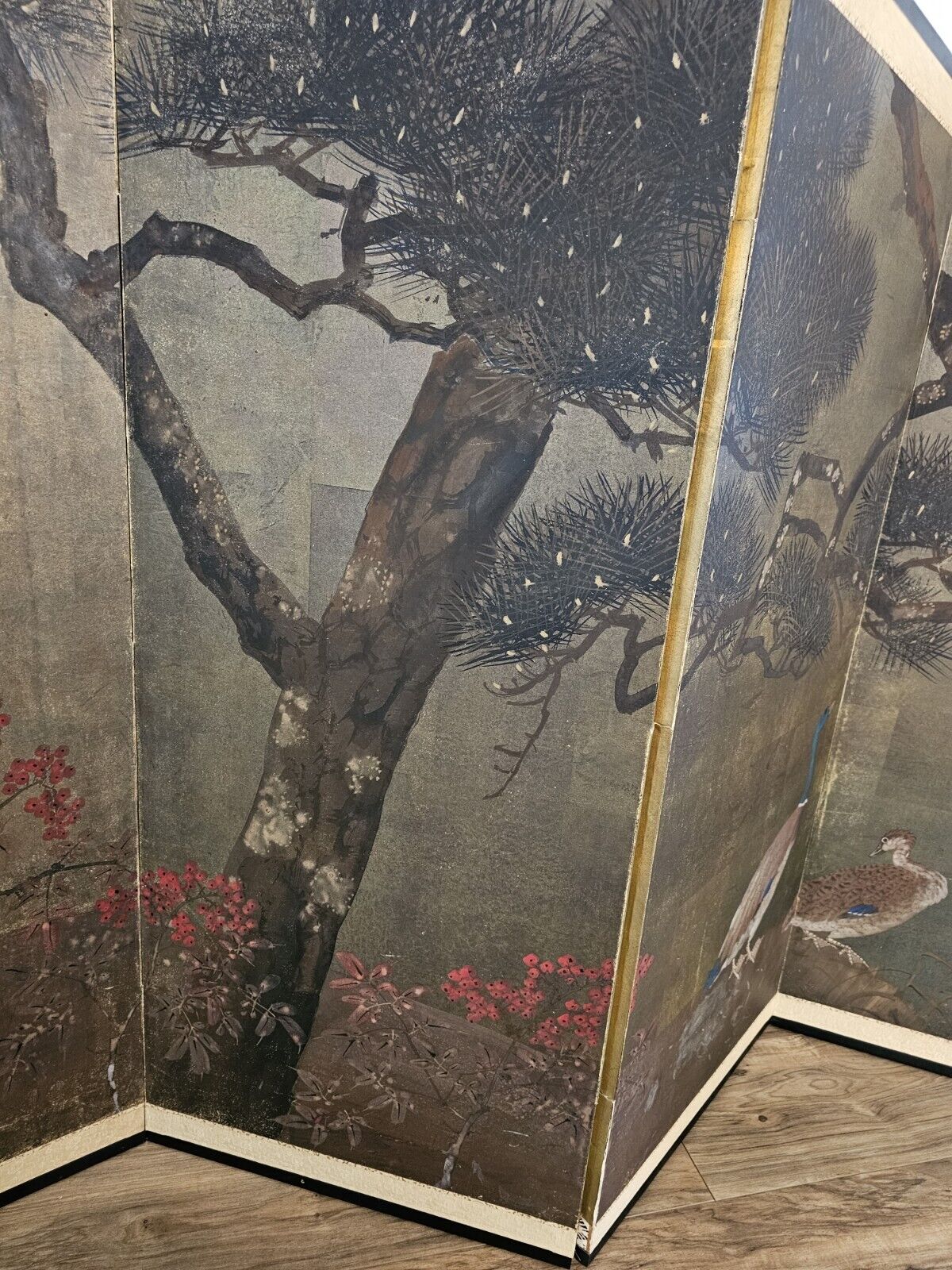 17th Century Japanese Edo Era 4-Panel Hand-Painted Screen