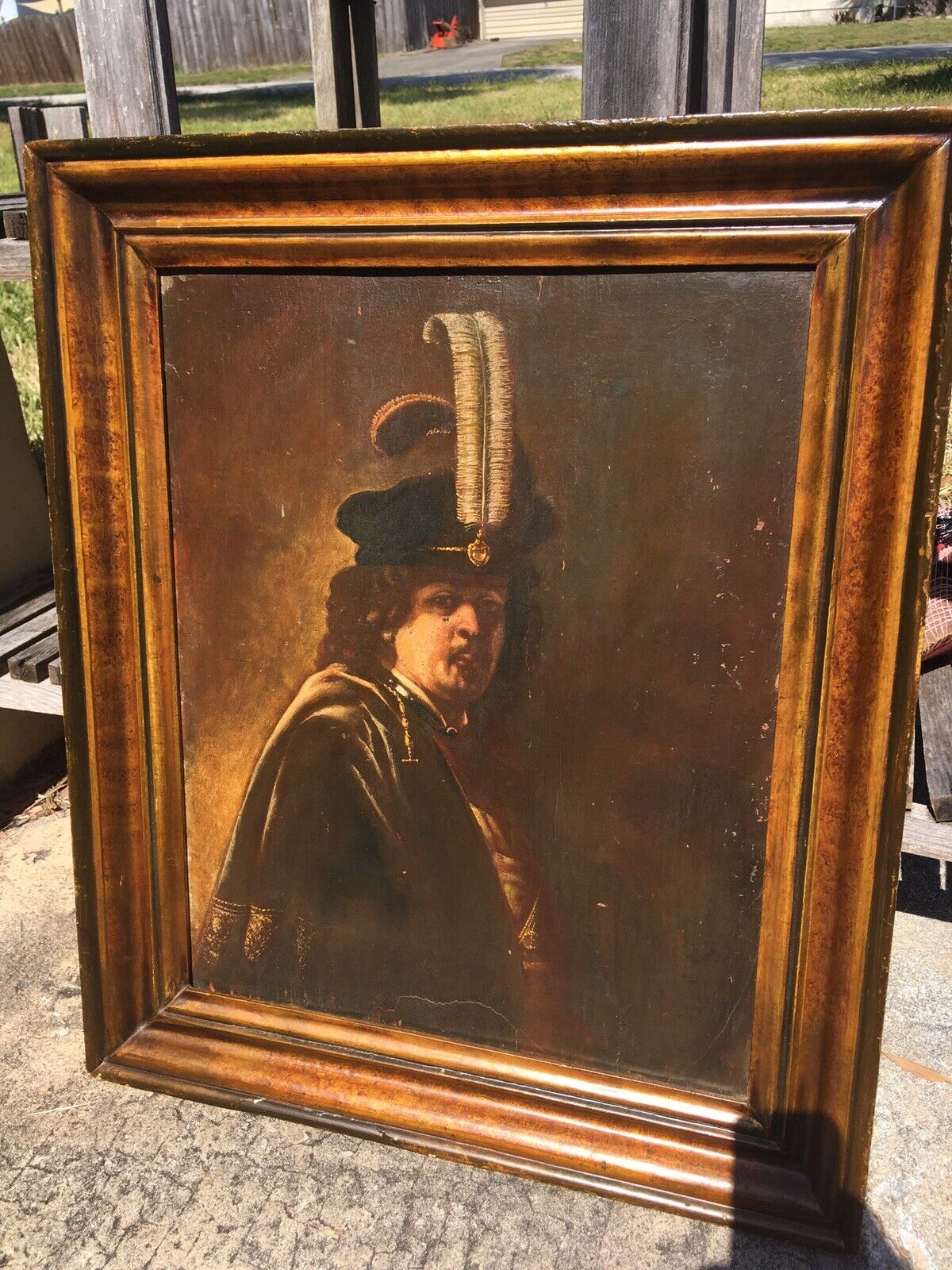 Rembrandt Painting from 1600's on Wood Panel Frame
