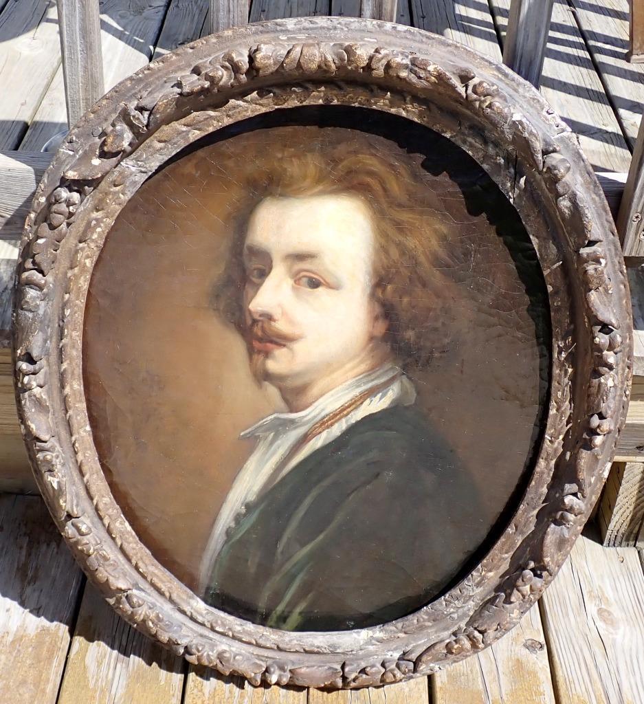 1700s ANTIQUE Oil Canvas Self Portrait Painting Framed
