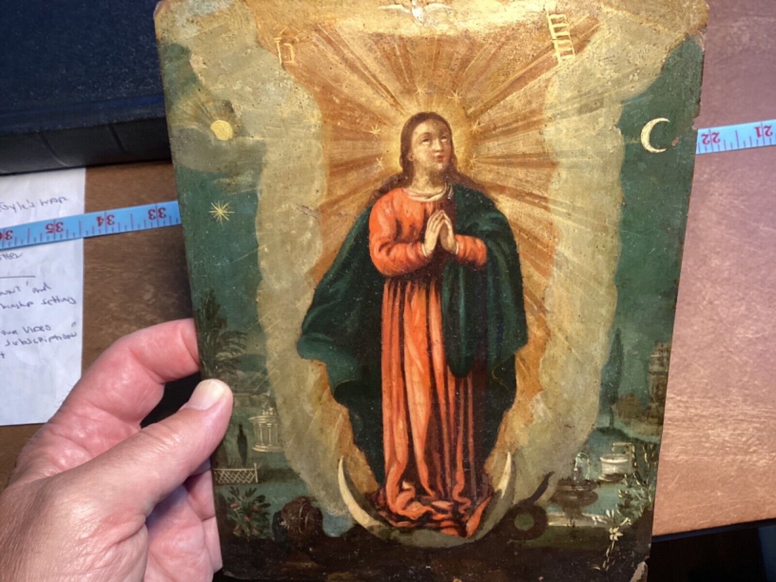Late 1600's Spanish Antique Painting on Copper Blessed Virgin