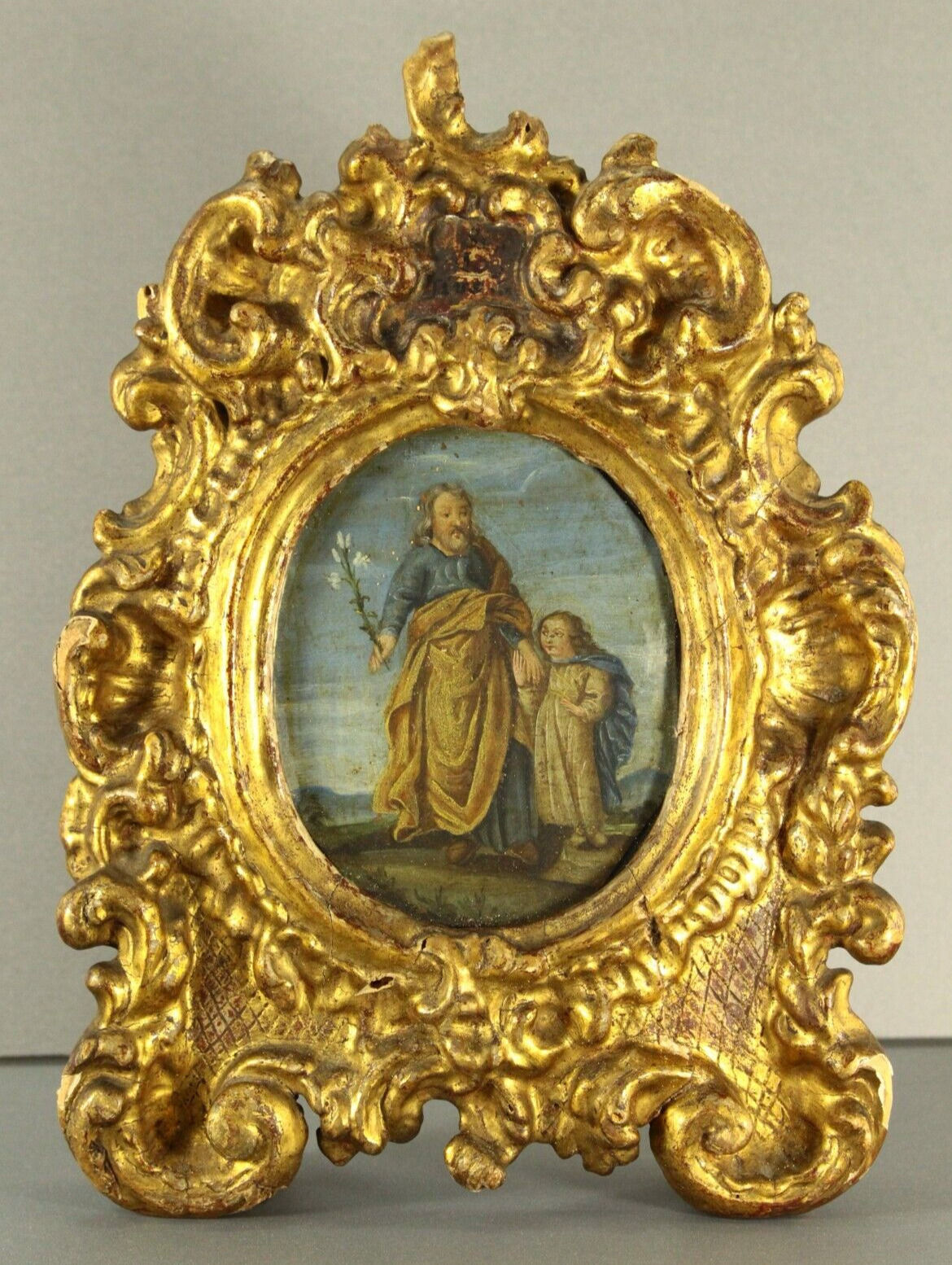 Spanish Colonial Baroque Oil Painting in Giltwood Frame