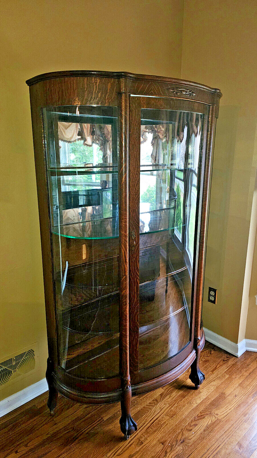Victorian Oak Curio China Cabinet with Curved Glass