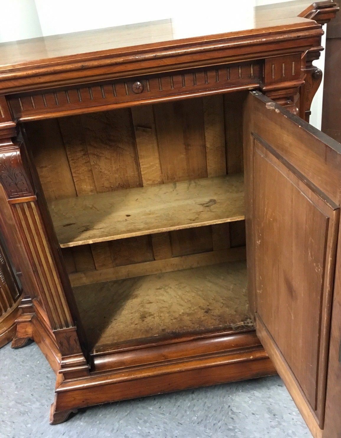 Victorian Walnut Inlaid Credenza Cabinet - Antique Vintage
