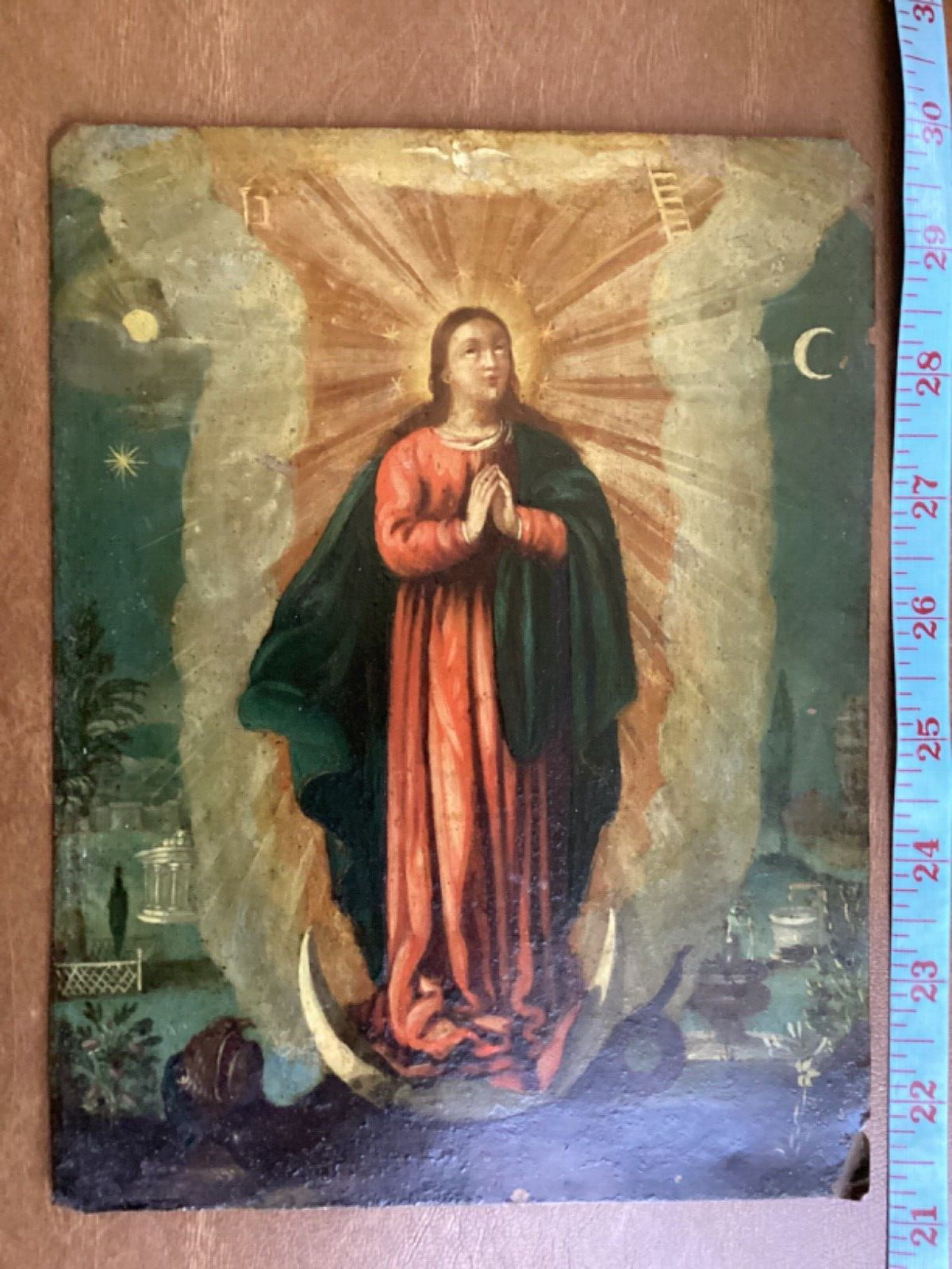 Late 1600's Spanish Antique Painting on Copper Blessed Virgin