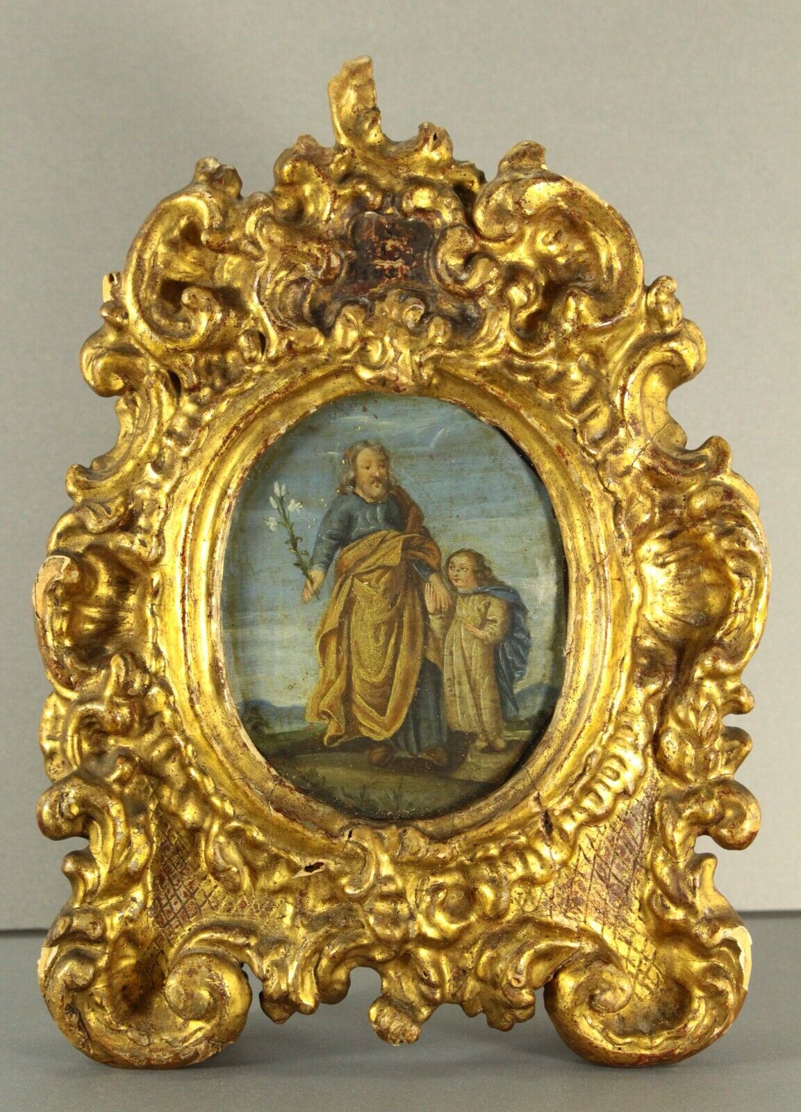 Spanish Colonial Baroque Oil Painting in Giltwood Frame