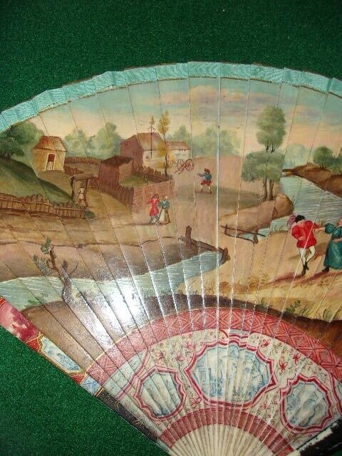 Rare double sided 18th century hand painted antique fan